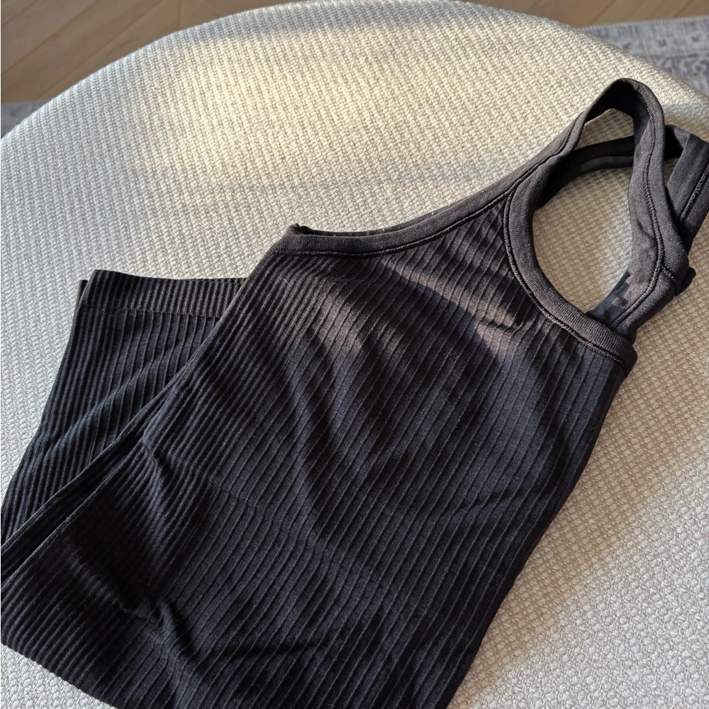 Black Ribbed Lululemon ebb to street long tank